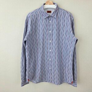 Missoni Mens Button Up Dress Shirt Italian 56 3XL Designer Blue Chevron Vintage